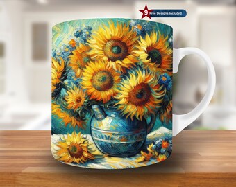 Flowers in Pot Mug Wrap, 11oz & 15oz Mug Template, Floral Mug Sublimation Design, Flower Mug Wrap Template, Digital Download PNG