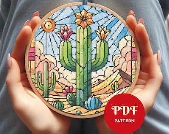 Cactus Cross Stitch Pattern, Desert Landscape Embroidery Design, Southwestern Needlepoint Chart, Cross Stitch PDF Pattern, Instant Download