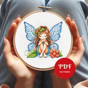 Cute Fairy Cross Stitch Pattern, Mystical Embroidery Design, Floral Needlepoint Chart, Flower Cross Stitch PDF Pattern, Instant, DIY