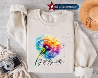 Just Breathe Png, Sublimation Design, Clipart Png, Colorful Flower Shirt,Motivational, Trendy Png, T-Shirt Design, Instant Download Png, DTF