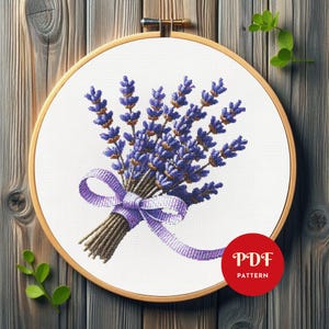 Lavender Bouquet Cross Stitch Pattern, Floral Embroidery Design, Flower Needlepoint Chart, Easy Cross Stitch PDF Pattern, Instant Download