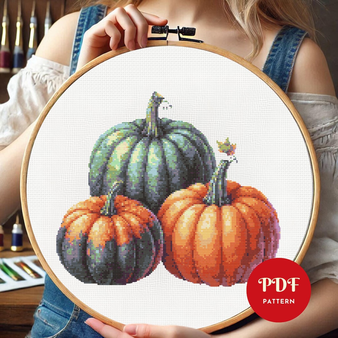 3D Pumpkins Cross Stitch Pattern, Autumn Embroidery Stitch Pattern ...