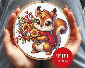 Fox Cross Stitch Pattern, Autumn Animal Embroidery Design, Floral Needlepoint Chart, Easy Cross Stitch PDF Pattern, Instant Download,DIY
