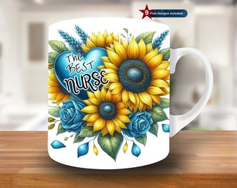 The Best Nurse Mug Wrap, 11oz & 15oz Mug Template, Mug Sublimation Design, Mug Wrap Template, Digital Download PNG, Inscribed mug,nurse