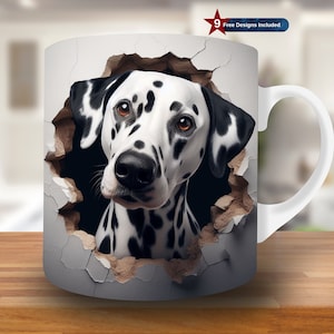 3D Dalmatian Hole in a Wall Mug Wrap, 11oz & 15oz Mug Template, Dog Mug Sublimation Design, Mug Wrap Template, Instant Digital Download PNG,