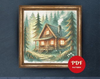 Kreuzstichmuster Waldhütte, einfache Nadelspitze (PDF-Muster)