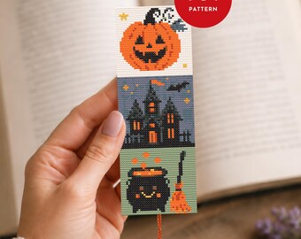 Halloween-bokmärkesmönster i PDF-format, spökhusdesign (kompatibel med Pattern Keeper)