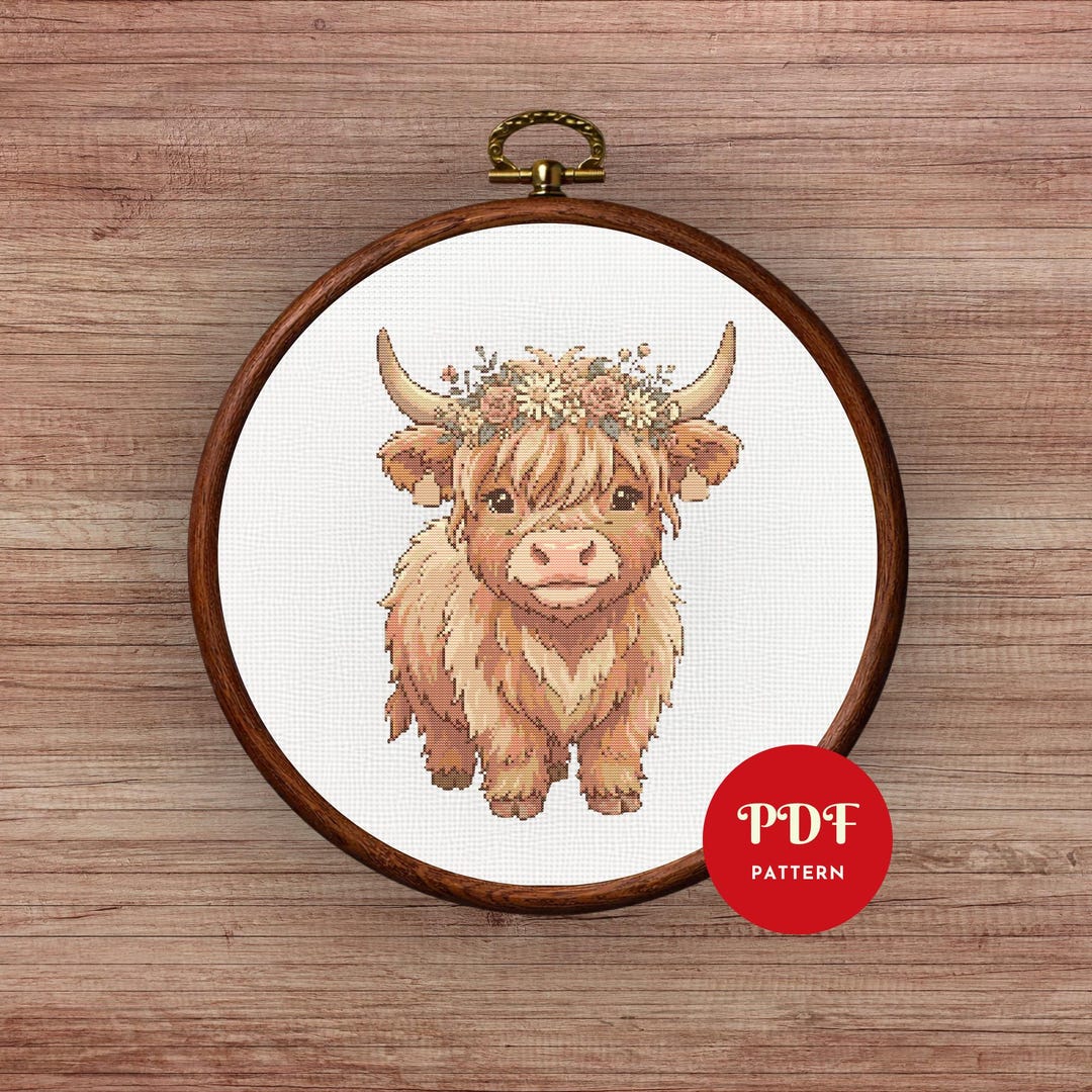 Highland Cow Cross Stitch Pattern PDF, Boho Animal Design (pattern ...