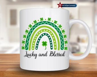 Luck and Blessed St. Patricks Day Mug Wrap, 11oz & 15oz Mug Template, Pattys Mug Sublimation Design,  Mug Wrap Template,Instant Download Png