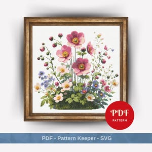 Lentebloemen kruissteekpatroon, bloemen borduurpatroon, roze bloem borduurontwerp, kruissteek pdf-patroonbestand, digitale download
