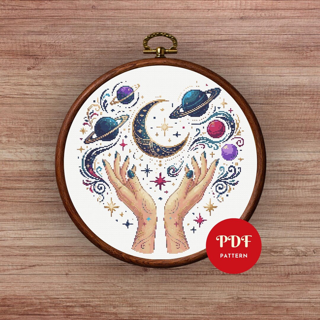Celestial Hands Cross Stitch Pattern PDF, Mystic Moon Design (pattern ...