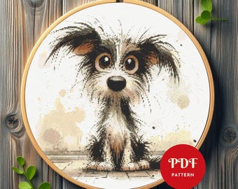 Patrón de punto de cruz de perro confundido en PDF, diseño de mascotas (compatible con Pattern Keeper, descarga instantánea)