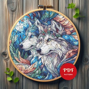 Stained Glass Wolf Cross Stitch Pattern, Wild Animal Embroidery Pattern, Embroidery Design, Cross Stitch PDF Pattern File, Digital download