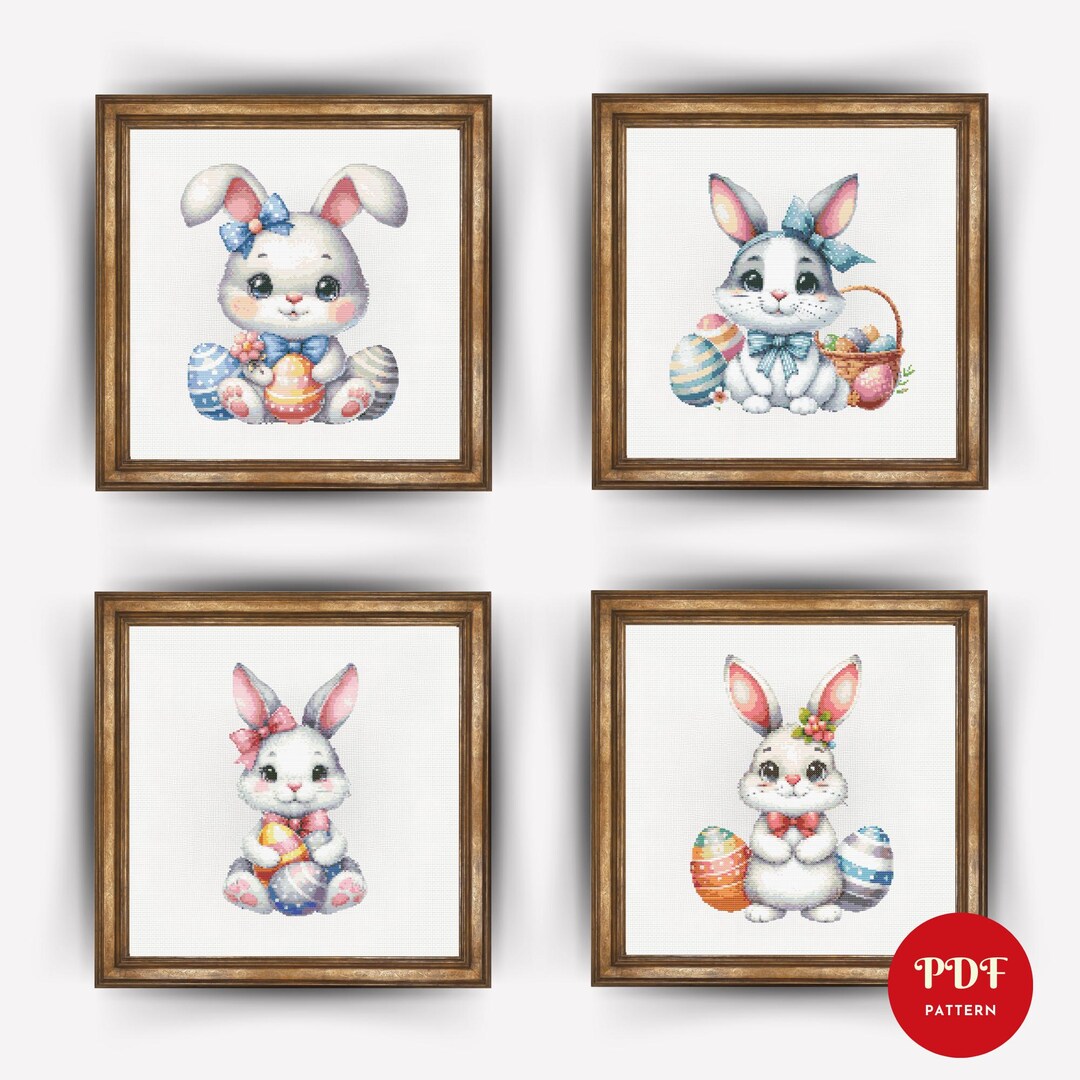 Easter Bunny Cross Stitch Pattern Bundle, Easter Embroidery Stitch ...
