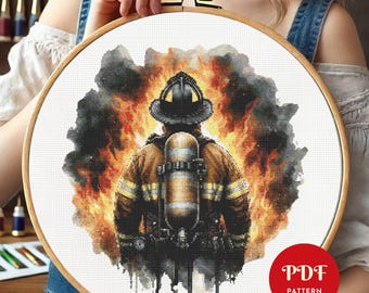 Fire Fighter Cross Stitch Pattern PDF, Fireman Embroidery (Pattern Keeper Compatible, Instant Download)
