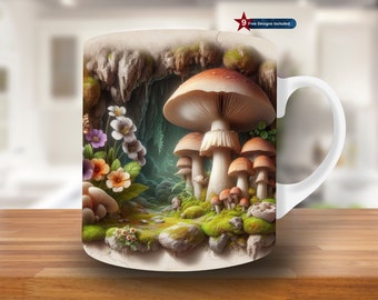 3D Mushroom Cave Mug Wrap PNG, Sublimation Design, 11oz, 15oz (Digital Download)