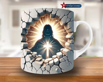 3D Jesus Hole in a Wall Mug Wrap, 11oz & 15oz Mug Template, Christian Mug Sublimation Design, Cross Mug Wrap Template, Instant Download PNG