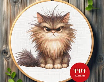 Grumpy Cat Cross Stitch Pattern, Funny Angry Cat Embroidery Design, Pet Needlepoint Chart,Easy Cross Stitch PDF Pattern,Instant Download,DIY