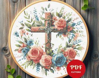 Floral Christian Cross Stitch Pattern,Faith Embroidery Design,Religious Needlepoint Chart,Easy Cross Stitch PDF Pattern,Instant Download,DIY