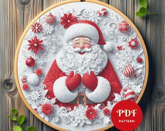 Patrón de punto de cruz de Papá Noel, diseño de bordado navideño, gráfico de bordado, patrón PDF de punto de cruz fácil, descarga instantánea, bricolaje