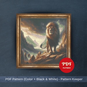 Majestic Lion Cross Stitch Pattern, Jungle Animal Embroidery Design, Wildlife Needlepoint Chart, Lion PDF Pattern, Instant Download, DIY