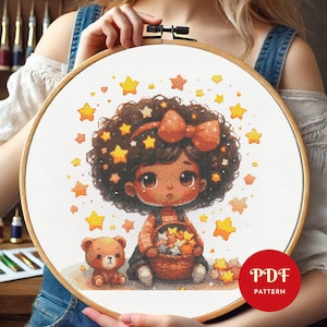 Little Girl Playing Toys Cross Stitch Pattern, Kid Embroidery Design, Needlepoint, Baby Cross Stitch PDF Pattern File, Instant Download, DIY