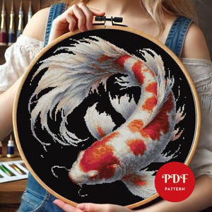 Koi Fish Stitch Pattern, Fisher Embroidery Pattern, Fish Embroidery Design, Koi Fish Cross Stitch PDF Pattern File, Digital download