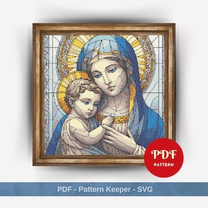 Virgin Mary Stained Glass Cross Stitch Pattern,Christian Embroidery Pattern,Embroidery Design,Cross Stitch PDF Pattern File,Digital download