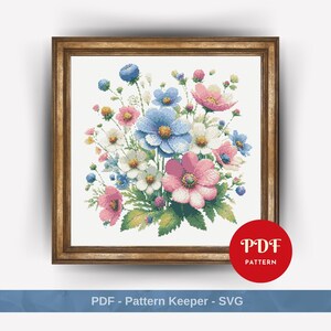 Wilde bloemen kruissteekpatroon, bloemenborduurpatroon, bloemenborduurontwerp, pdf-patroonbestand kruissteek, digitale download, schattig