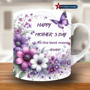 Mother's Day Mug Wrap, 11oz & 15oz Mug Template, Mug Sublimation Design, Mug Wrap Template, Instant Digital Download PNG, mother, baby, gift