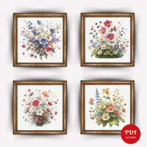 Lentebloemen bundel kruissteekpatroon, wilde bloem borduursteekpatroon, bloemenborduurwerk, pdf-patroonbestand kruissteek, digitaal