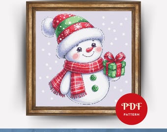 Christmas Snowman Cross Stitch Pattern, Winter Embroidery Design, Xmas Needlepoint Chart, Easy Cross Stitch PDF Pattern,Instant Download,DIY