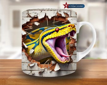 3D Ball Python Loch in einer Wand Becherverpackung, 11 Unzen 15 Unzen Bechervorlage, Reptilbecher Sublimationsdesign, Schlange Becherwickelvorlage, Sofortiger Download PNG