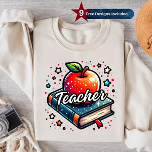 Teacher Apple Book Png, Sublimation Design, Book Png, Teacher Clipart, Apple Png, Colorful Design, T-Shirt Design, Digital Download Png, DTF