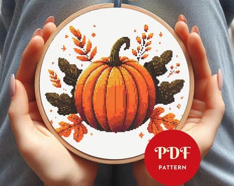 Padrão de ponto cruz de abóbora em PDF, bordado de colheita de outono (compatível com Pattern Keeper, download instantâneo)