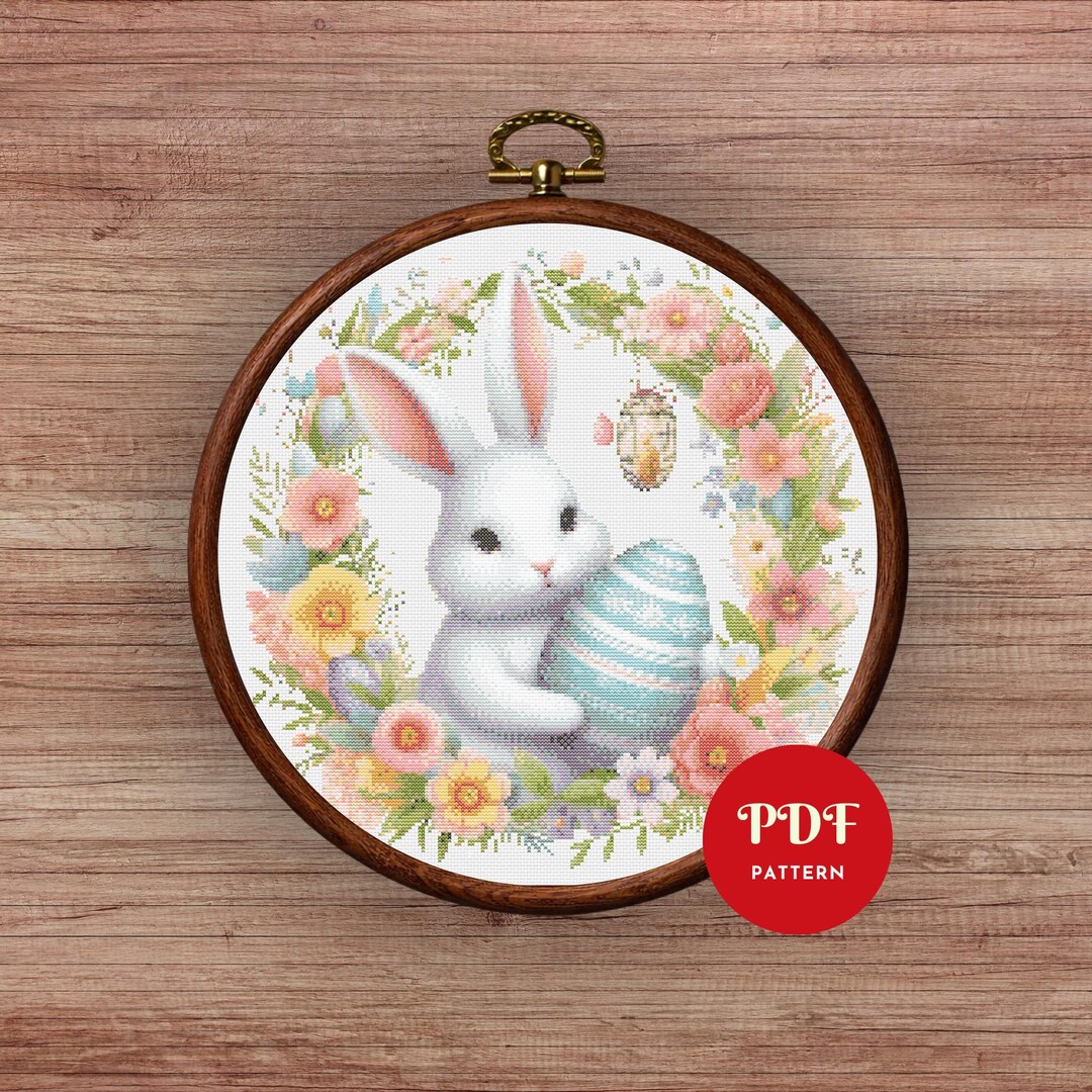 Easter Bunny Cross Stitch Pattern PDF, Floral Rabbit Design (pattern ...
