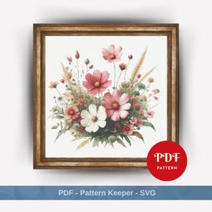 Wilde bloemen kruissteekpatroon, bloemenborduurpatroon, bloemenborduurontwerp, pdf-patroonbestand kruissteek, directe download