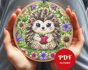 Hedgehog Cross Stitch Pattern, Cute Animal Embroidery Design, Forest Needlepoint Chart, Easy Cross Stitch PDF Pattern, Instant Download, DIY