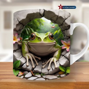 3D Frog Hole In A Wall Mug Wrap, 11oz & 15oz Mug Template, Animal Mug Sublimation Design, Mug Wrap Template PNG,Instant digital download png