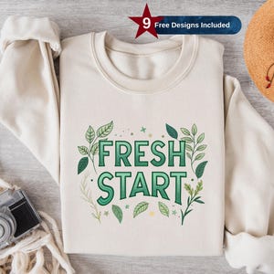 Fresh Start Png, Frühlingsstimmung Shirt Design, Positiv, Minimal Retro, Sublimationsdesign, Clipart, Belaubter Png, Clipart, Sofort Download, DTF