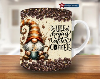 Gnome-kaffemuggswrap PNG, dagliga affirmationer sublimeringsdesign, 11oz, 15oz (digital nedladdning)