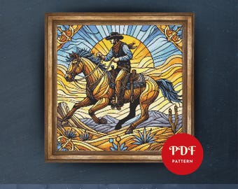 Patrón de punto de cruz de vaquero, diseño de bordado del oeste, gráfico de bordado de caballo, patrón de punto de cruz fácil en PDF, descarga instantánea, bricolaje