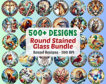 500+ Round Stained Glass Designs Bundle, Floral, Jesus (Instant Download PNG)