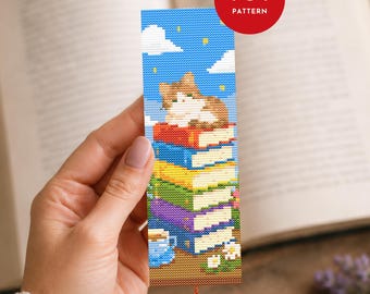 Cat and Books Bookmark Cross Stitch Pattern PDF, Reading (Pattern Keeper Compatible, Instant Download)