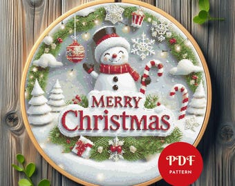 Merry Christmas Cross Stitch Pattern, Snowman Embroidery Design,Xmas Needlepoint Chart, Gifts Cross Stitch PDF Pattern, Instant Download,DIY