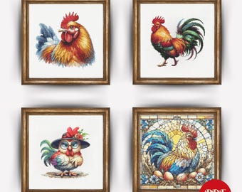 Chicken Cross Stitch Pattern Bundle, Rooster Embroidery Stitch Pattern,Farm Animal Embroidery,Cross Stitch PDF Pattern File,Digital Download