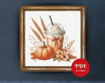 Pumpkin Spice Latte Cross Stitch Pattern PDF, Autumn Embroidery (Pattern Keeper Compatible, Instant Download)
