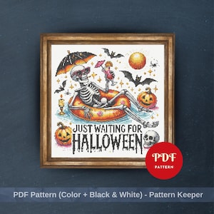 Skeleton Halloween Cross Stitch Pattern, Funny Skeleton Embroidery Design, Needlepoint Chart, Cross Stitch PDF Pattern, Instant Download,DIY