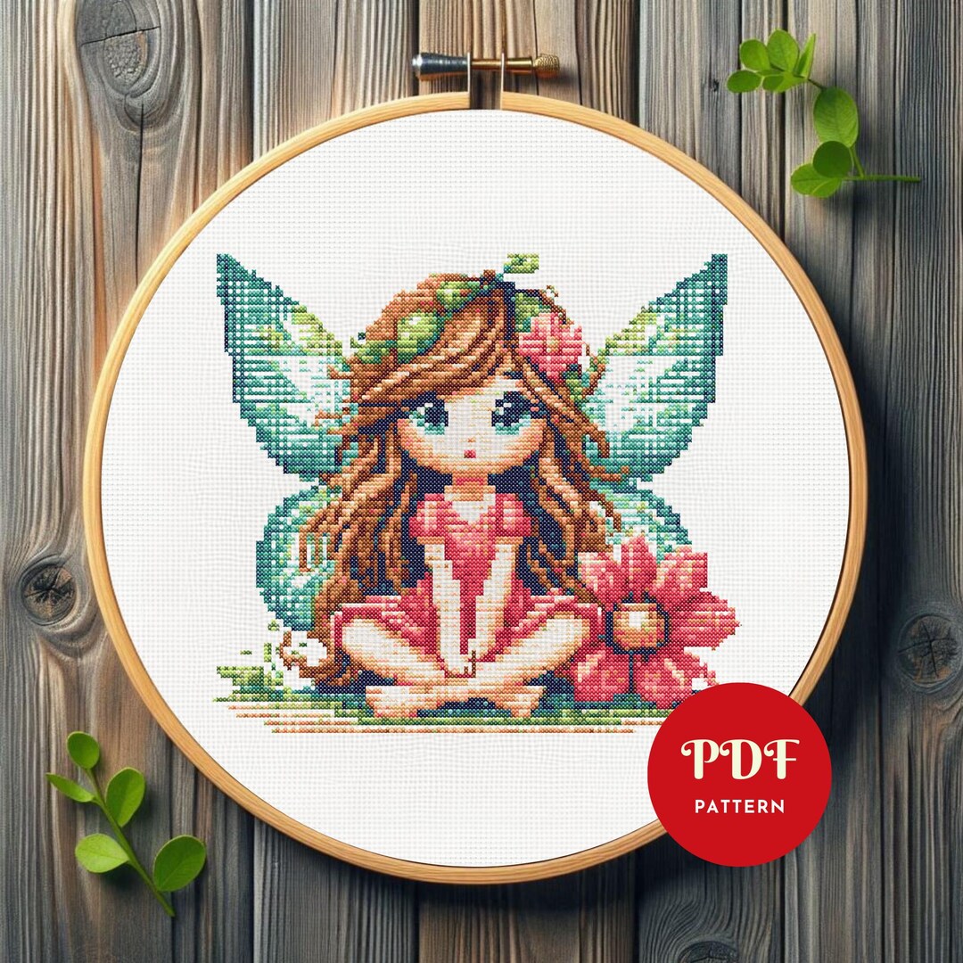 Cute Fairy Cross Stitch Pattern, Mystical Embroidery Design