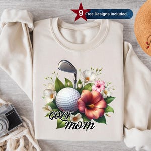Golf Mom PNG, Floral Golf Ball Sublimation Design, Mother&#39;s Day Sport Shirt Graphic, Golf Club, Clipart , Golf Lover Mom Gift, DTF
